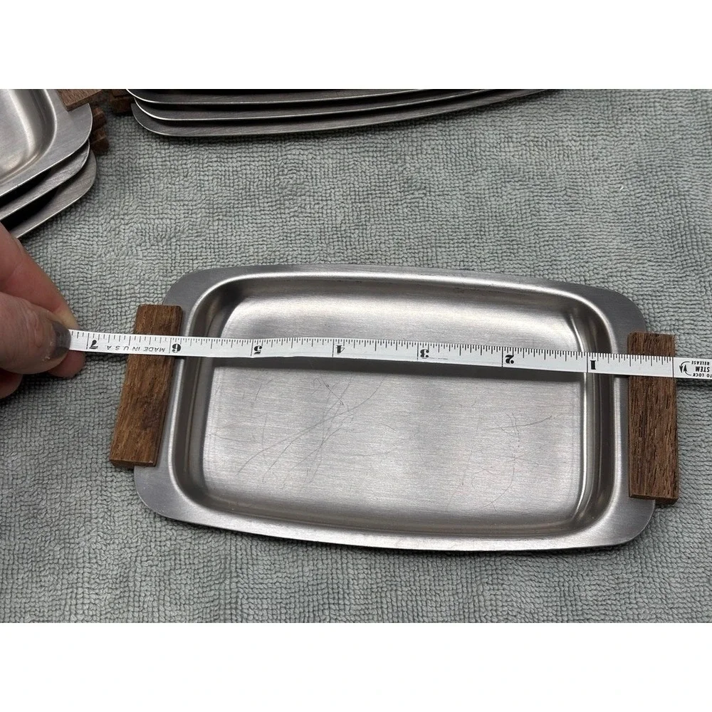Vintage MCM Stainless Steel Fondue Set Japan Wood Handles Pot 8 Plates 8 Forks‎